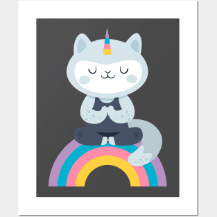 Cat unicorn , yoga kitty on the rainbow Posters and Art